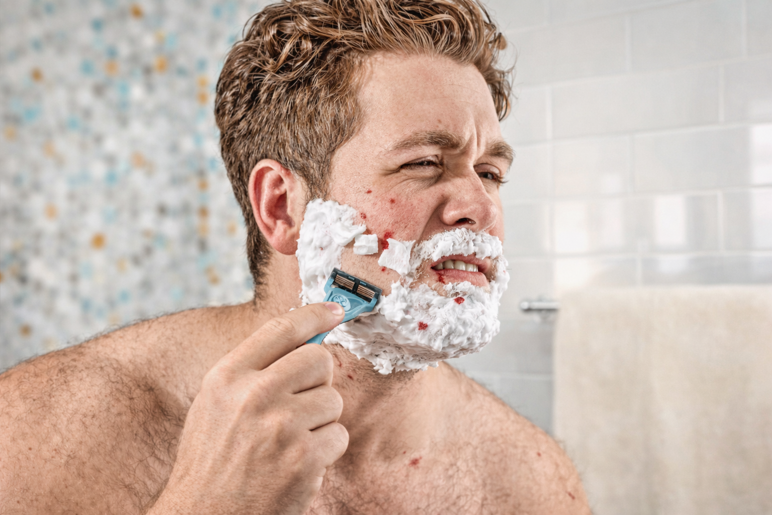 Man shaving with a Penny Shave Club razor